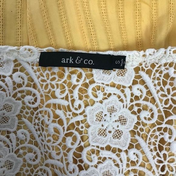 Ark & Co Women's Lace Mini Skirt Dress Square Neck Yellow White Size Small - Picture 5 of 7